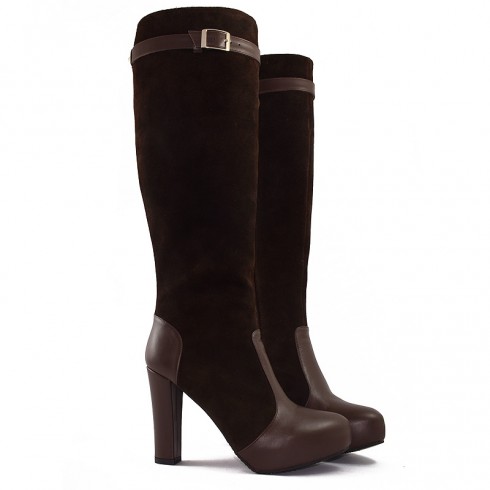CIZME BROWN VELVET CU TOC GROS - poza 2