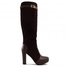 CIZME BROWN VELVET CU TOC GROS