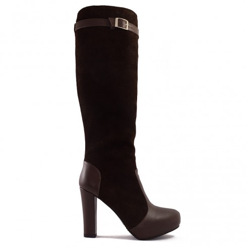 CIZME BROWN VELVET CU TOC GROS
