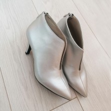 BOTINE  ARGINTII PIELE MINI STILETTO