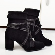 GHETE NEGRE PIELE INTOARSA LACE UP