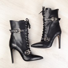 GHETE STILETTO PIELE NEAGRA MAGIC