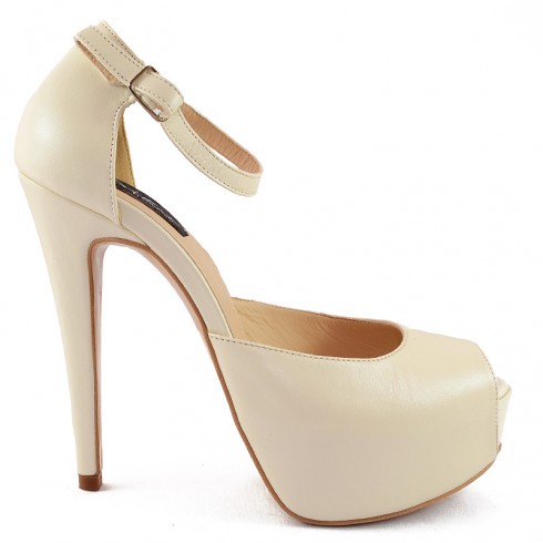 SANDALE MIREASA PIELE IVORY CU PLATFORMA MARE