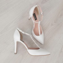 PANTOFI ALBI STILETTO MIREASA CU PERLE