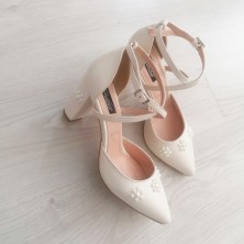 PANTOFI MINI STILETTO PIELE IVORY CU PERLE MIA