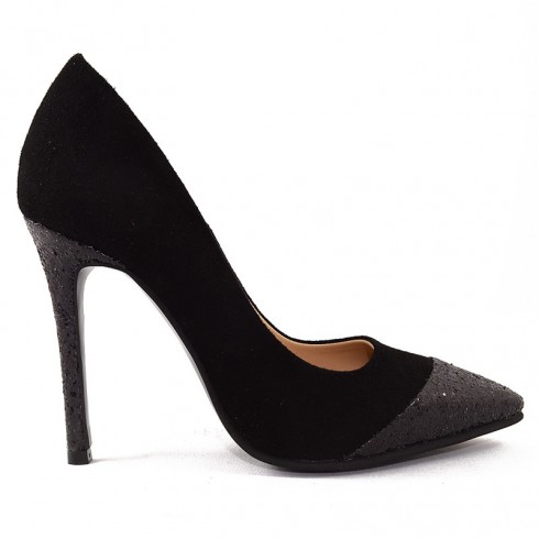 PANTOFI STILETTO PIELE NEAGRA GLITTER