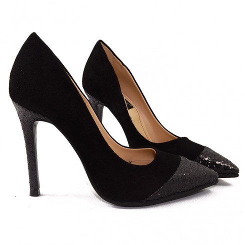 PANTOFI STILETTO PIELE NEAGRA GLITTER - poza 3
