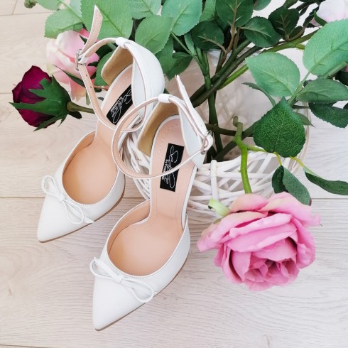 PANTOFI STILETTO ALBI DECUPATI CU BARETA SI FUNDITA - poza 2