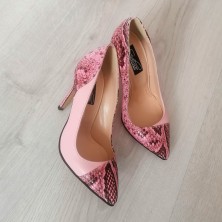PANTOFI STILETTO PIELE ROZ SNAKE BEBE