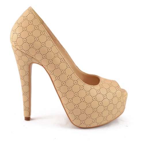 PANTOFI DIN PIELE PERFORATA  CREM