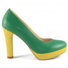 PANTOFI DE DAMA PIELE VERDE SI GALBENA