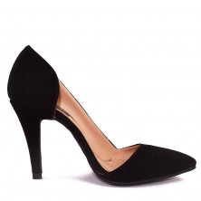 PANTOFI STILETTO DECUPATI NEGRI DIN PIELE INTOARSA