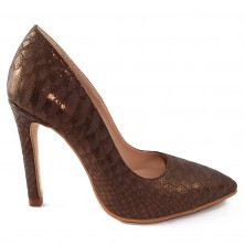 PANTOFI STILETTO BROWN SHINE SNAKE