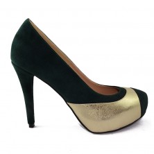 PANTOFI PIELE INTOARSA VERDE SI AURIE