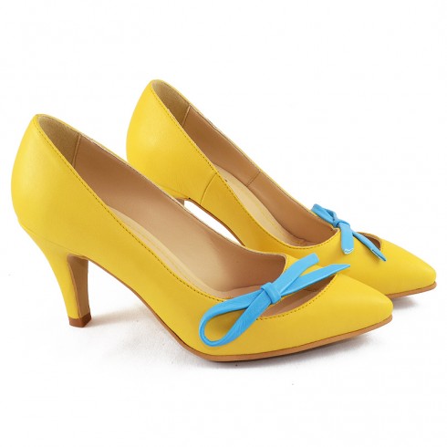PANTOFI STILETTO GALBENI CU FUNDITA - poza 2