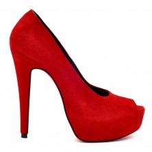 PANTOFI ROSII CU PLATFORMA DIN PIELE INTOARSA