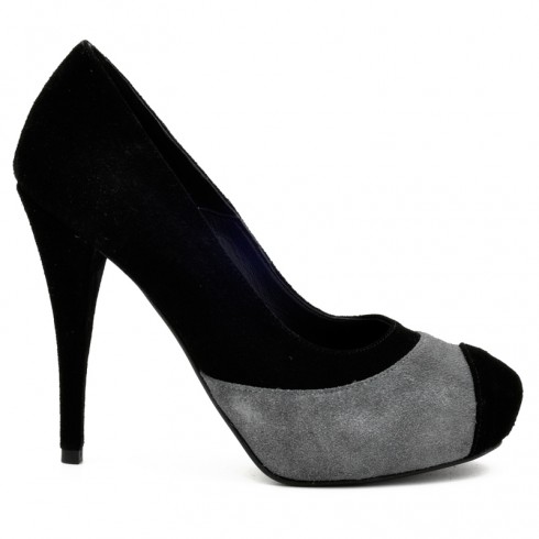 PANTOFI PIELE NEGRI GRI CU PLATFORMA
