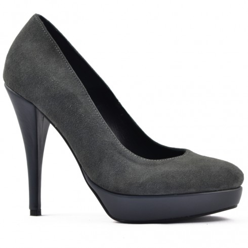 PANTOFI GRI DIN PIELE INTOARSA