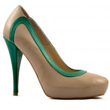 PANTOFI PIELE NUDE GRI CU VERDE