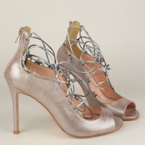 SANDALE ARGINTII PIELE SIDEFATA LACES - poza 2