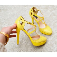 SANDALE GALBENE SNAKE PRINT