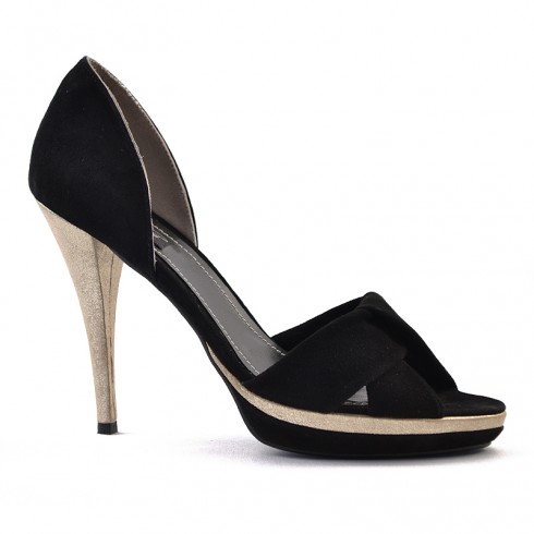SANDALE NEGRE CU PIELE AURIE
