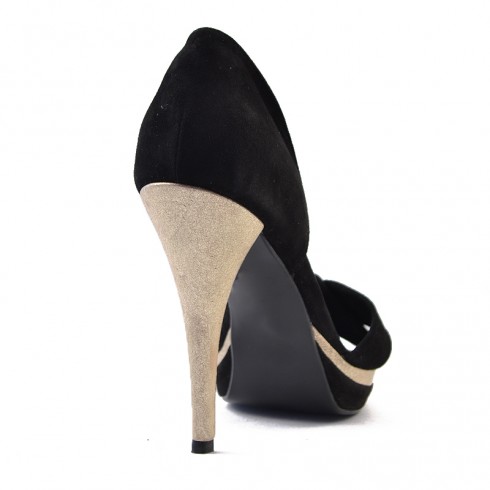 SANDALE NEGRE CU PIELE AURIE - poza 3