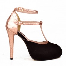 SANDALE NEGRE PIELE PITON ROZ AURIU