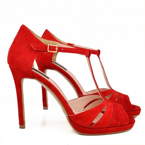 SANDALE ROSII PIELE INTOARSA HARMONY - poza 2