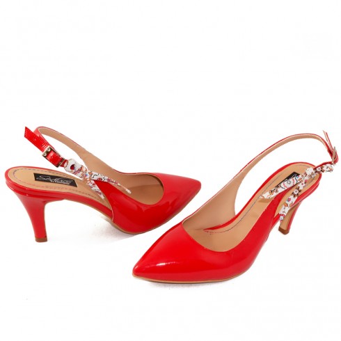 SANDALE MINI STILETTO ROSII PIELE LAC - poza 2