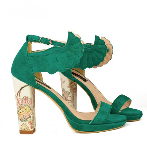 SANDALE SCARLETT PIELE VERDE TOC FLORAL - poza 2