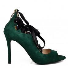 SANDALE VERZI PIELE INTOARSA RIBBON